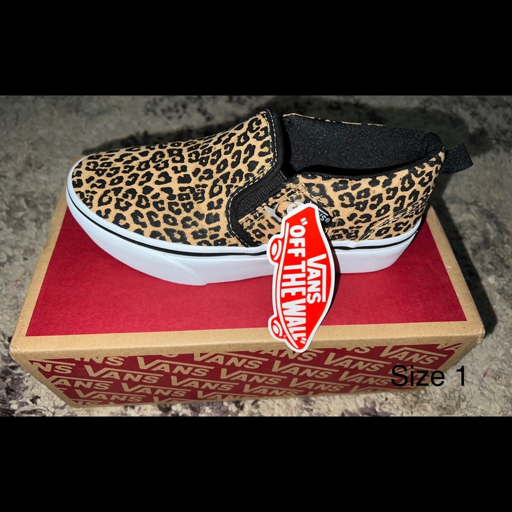 Leopard slip on Vans, size 1, NWT